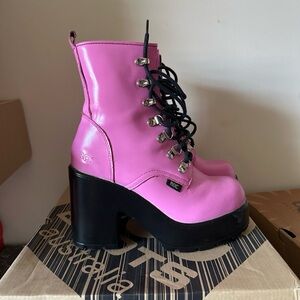 Pink Platform Lace-Up Combat Boots for Women